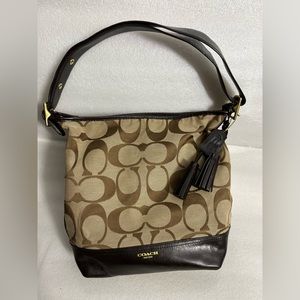 Coach Legacy Duffle Bucket Convertible Shoulder Bag - Khaki Canvas/Brown Leather